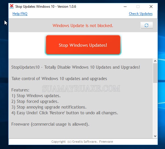 Giao diện của Stop Windows Update khi mở ra